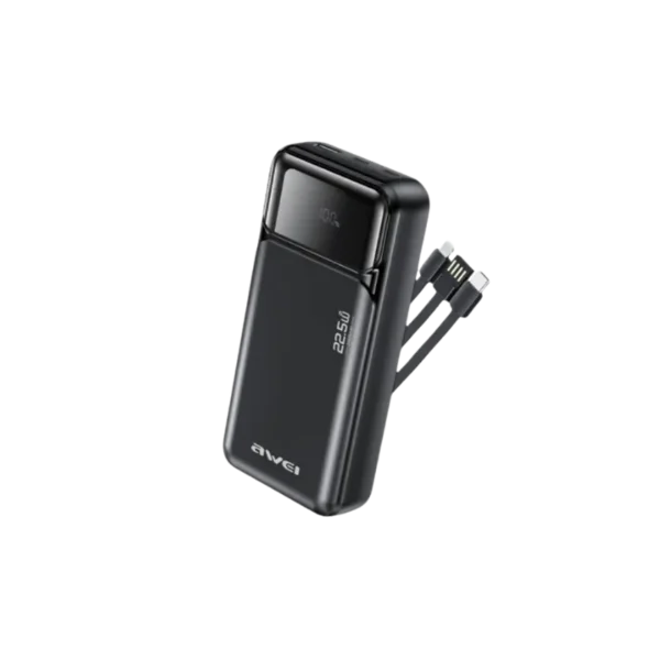 Awei PA‑93 20000mAh 22.5W Fast Charging Power Bank with Built‑in Dual Cables