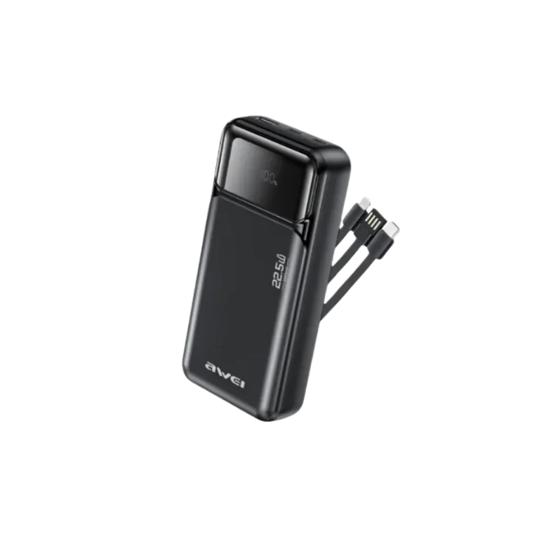 Awei PA‑93 20000mAh 22.5W Fast Charging Power Bank with Built‑in Dual Cables