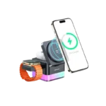 Awei W25 3 in 1 Desktop Charger Magnetic Wireless Charger with RGB Light
