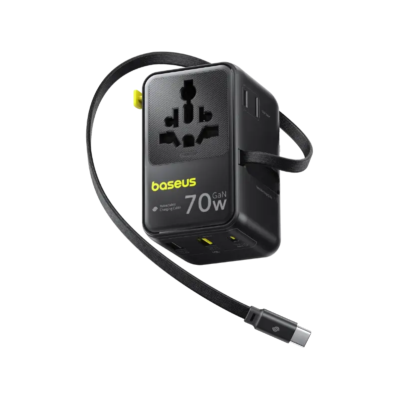 Baseus EnerCore CG11 70W GaN Universal Travel Adapter with Retractable Cable