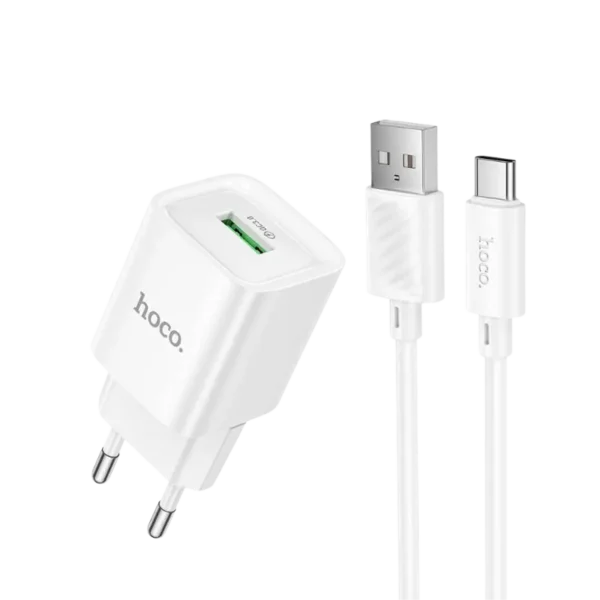 Hoco C145A QC 18W Mini Charger with USB-A to Type-C Cable