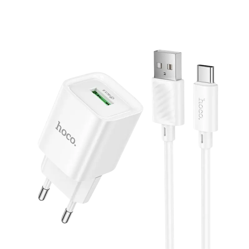 Hoco C145A QC 18W Mini Charger with USB-A to Type-C Cable