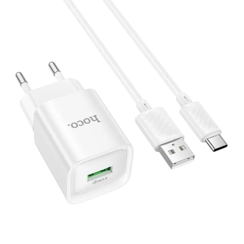 Hoco C145A QC 18W Mini Charger with USB-A to Type-C Cable