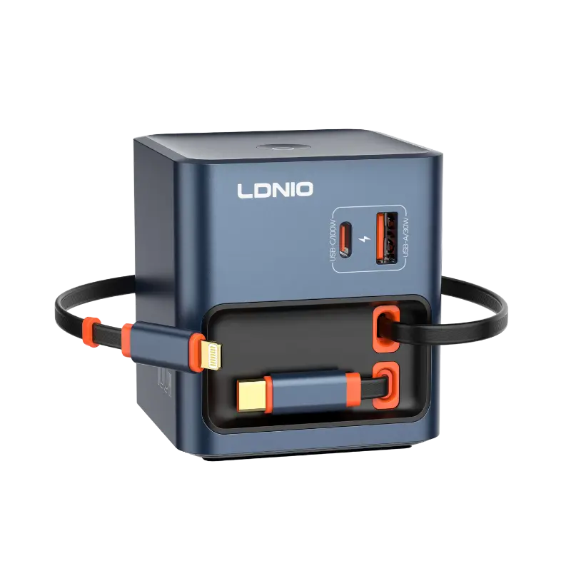 LDNIO Q16 100W GaN Desktop Charger 4-Port with Retractable Cables